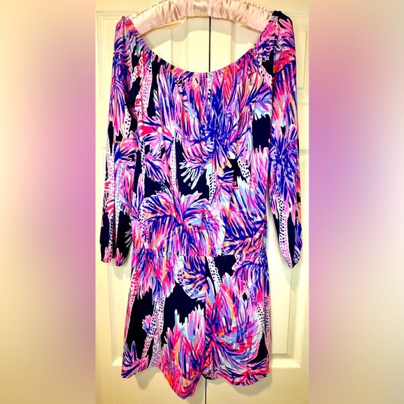 Lilly Pulitzer Lana Romper Bright Navy Palms Up Size S. NWT - Picture 14 of 14